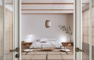 O uso de formas e linhas simples agregou mais estilo a este quarto com decoração japandi.